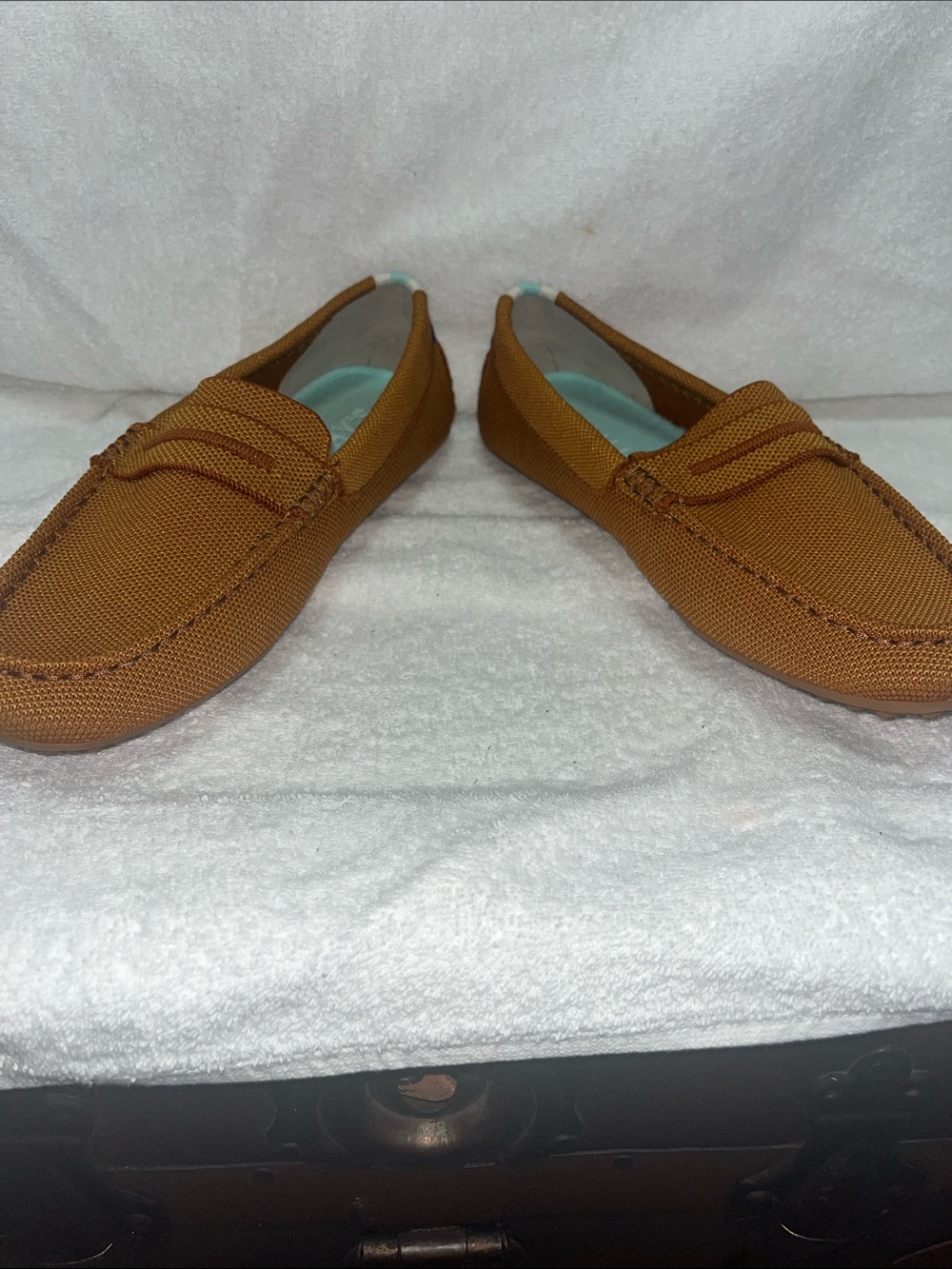 Rothy's Tan Knit Loafer with Teal Insole - Picture 7 of 8